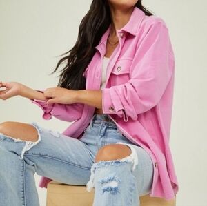 NWT Altar'd State Lexi Ribbed Button Up Shacket  Jacket Barbie Bubblegum Pink